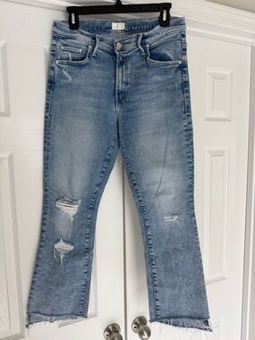 MOTHER Light Blue THE INSIDER CROP Distressed Flare Jeans